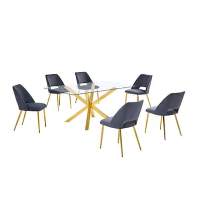 Best Quality Furniture Glass Dining Set with Gold Chrome Finish