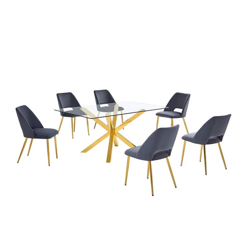 Best Quality Furniture Glass Dining Set with Gold Chrome Finish