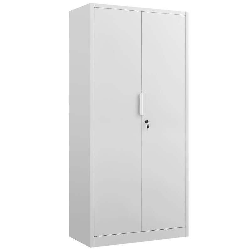 Modern 2-Door Filing Cabinet, Organization Cabinet with Lock, 4 Adjustable Shelves, for Home Office, White - White