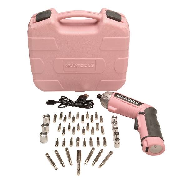 Shop Cordless Screwdriver Set 45 Piece Power Screwdriver With 3 6v Lithium Ion Battery Pivoting Head Flashlight And Case Pink Overstock 29095277