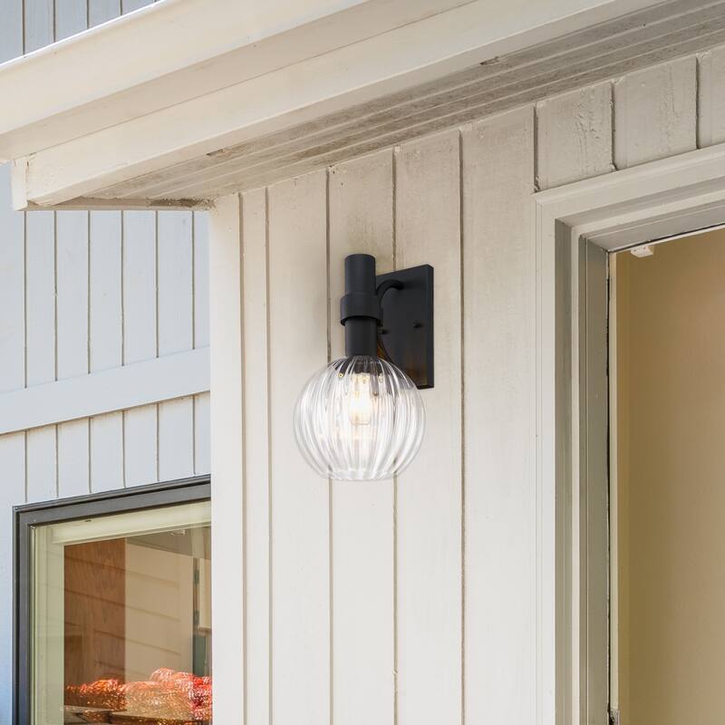 Fernwood 9 in. 1-Light Black Outdoor Wall Sconce Light for Porches - 16