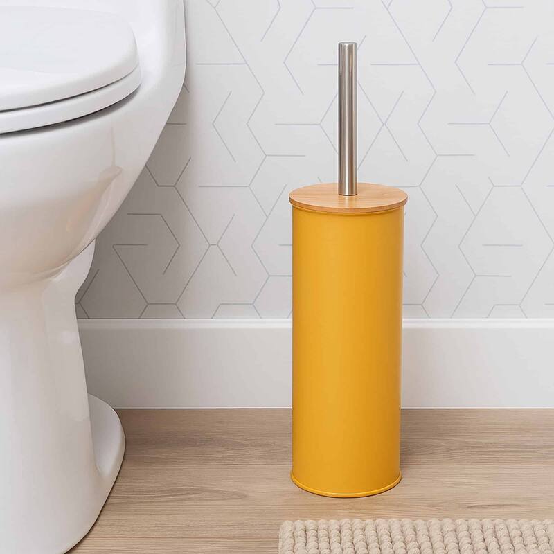 Metal Toilet Brush and Holder Set With Bamboo Lid - Mustard Yellow