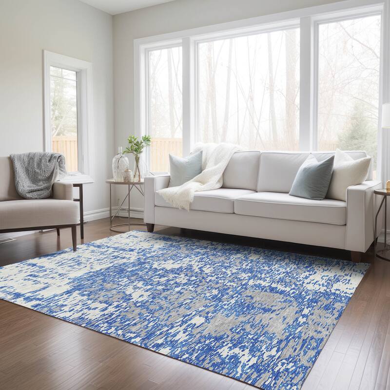 Machine Washable Indoor/ Outdoor Abstract Pixels Chantille Rug