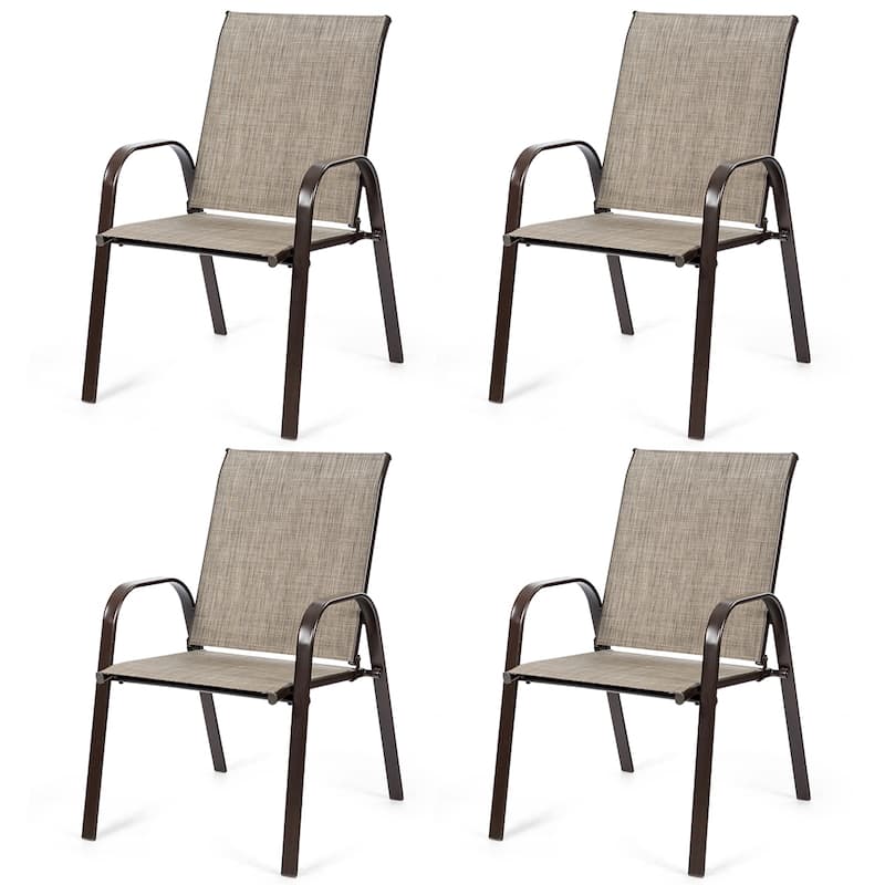 Costway 4PCS Patio Chairs Garden Deck Yard with Armrest - See Details - Grey