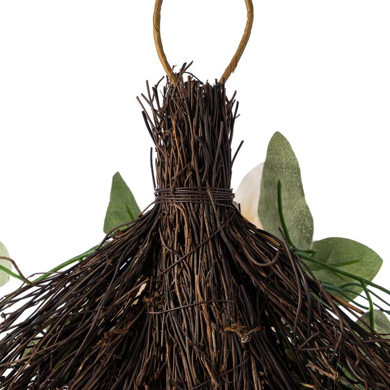 Glitzhome Peach Dahlia Floral Wreath Teardrop Garland