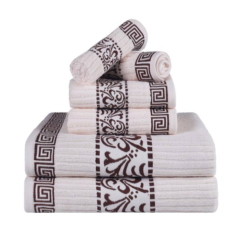 Superior Athens Cotton Floral Border Greek Key 6-Piece Towel Set