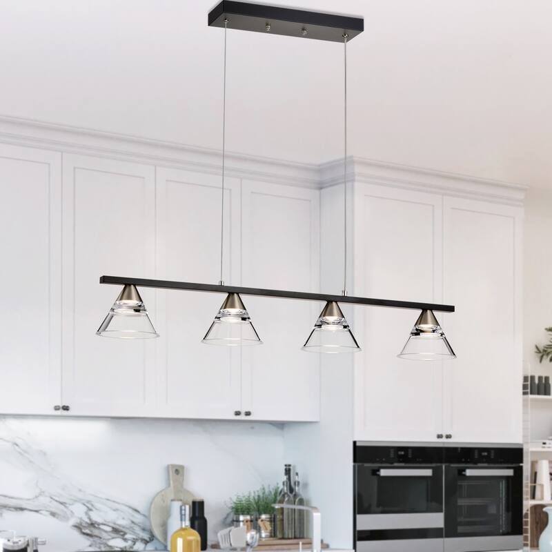 4-Light Matte Black and Brushed Nickel Kitchen Island Light with Acrylic Shades - Matte Black and Brushed Nickel