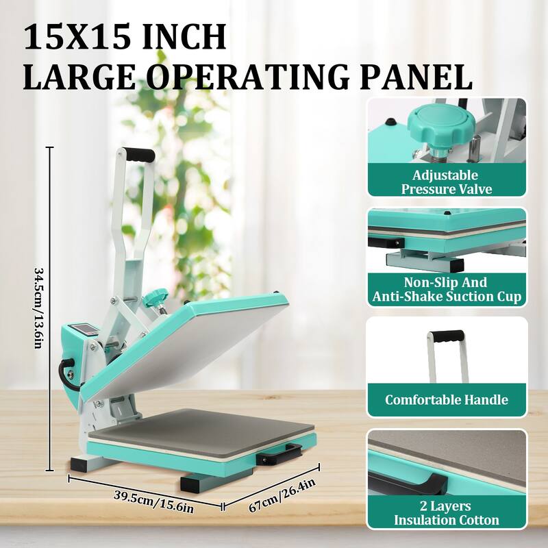 15 x 15 inches Heat Press Machine, Large Operating Panel T-Shirts Heat Press, Fast Heating, Digital Sublimation Printer