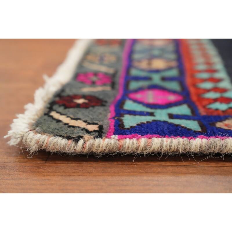 Hand Knotted Oriental 100% Wool Carpet Traditional Tribal Navy Blue & Blues Ardebil Runner Rug - 10' 0'' X 3' 2''
