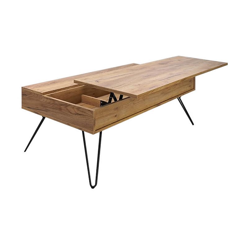 47 Inch Lift Top Coffee Table, Natural Brown Wood, 2 Storage Compartments - 47.25" x 23.5" x 18" - Natural Brown