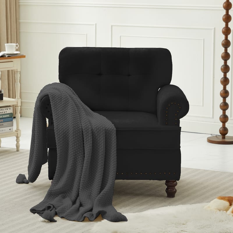 Set of 1 Piece,Chenille Tufted Armchair with Solid Rubberwood Legs for Livingroom