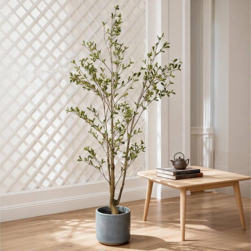 5FT Artificial Olive Tree, Lifelike Fake Potted Indoor Plant, Faux Tree for Home Living Room Decor, 1pc/set - Green Leaves