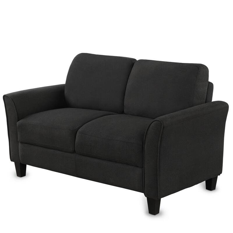 Black Living Room Furniture Love Seat Soft Linen Fabric Upholstered