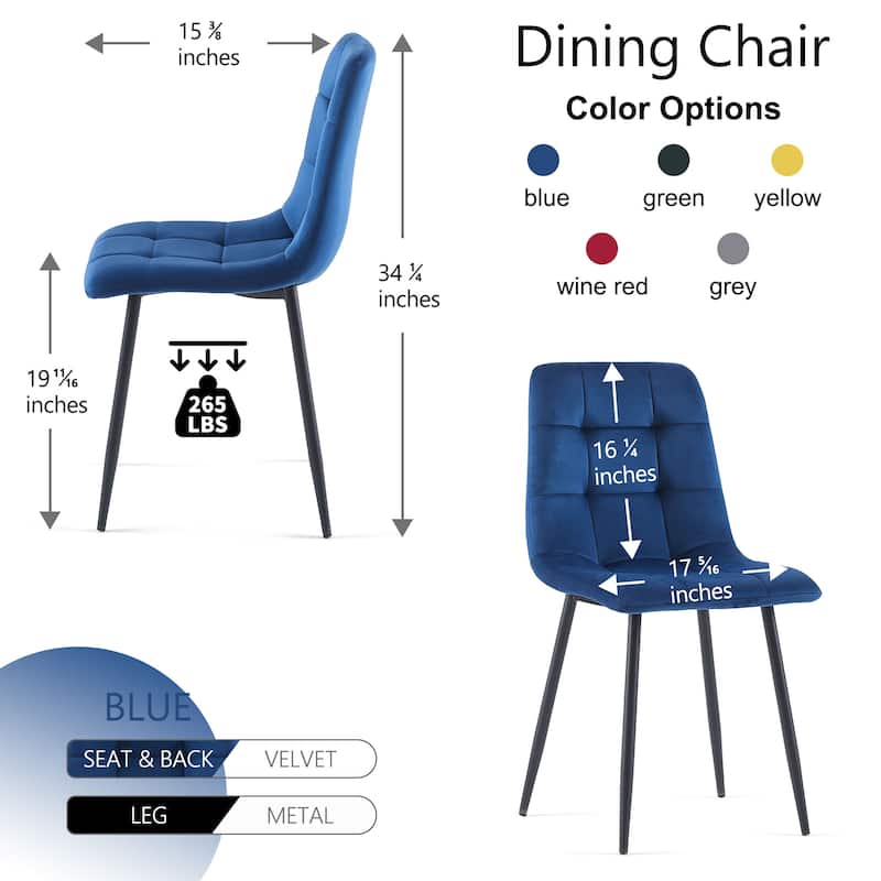 Mid Century Modern Blue Velvet Dining Chairs Set Of 2 For Kitchen, Living Room