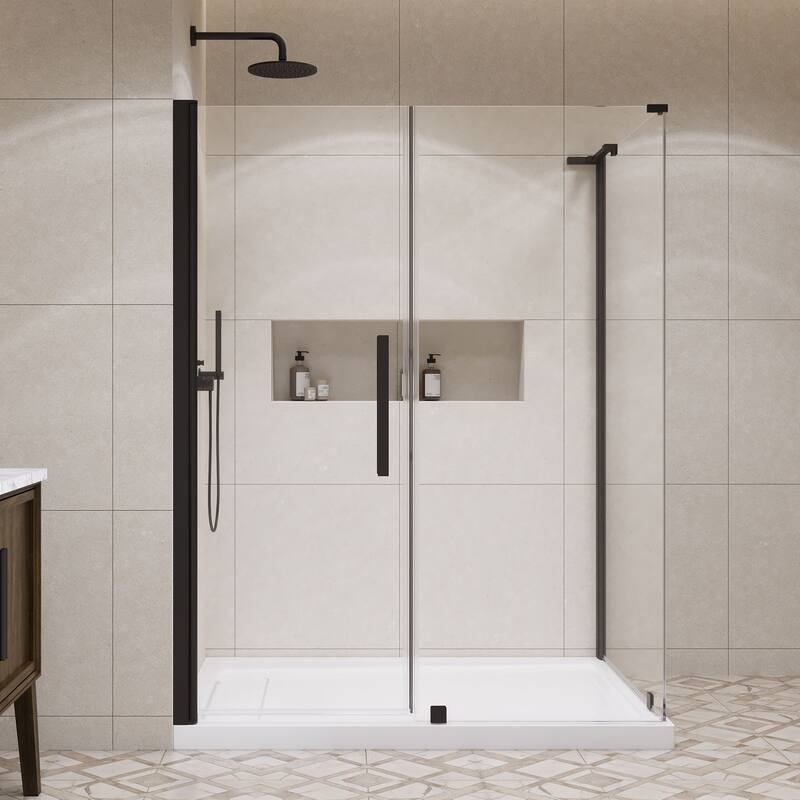 OVE Breeze Pivot Corner Frameless Pivot Shower Door Kit with Base Pan