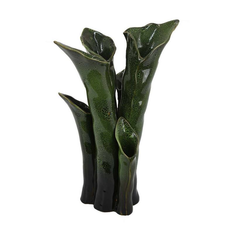 Decorative Vase, 16 Inch Coastal Calla Lily Design, Green Ceramic