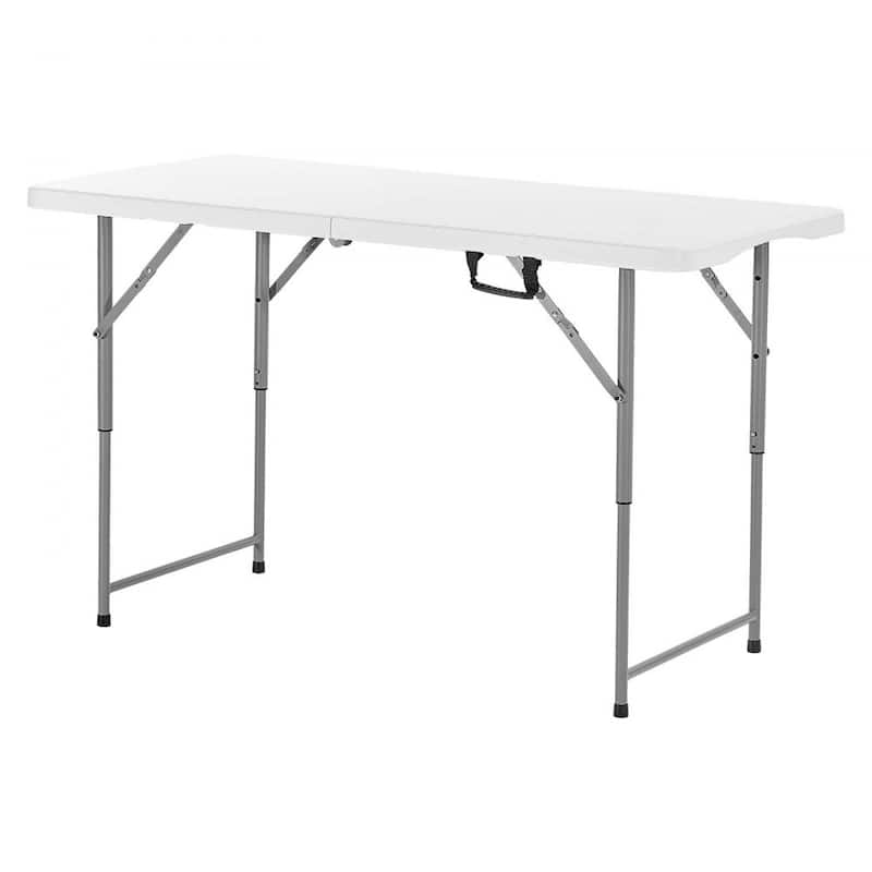 4ft White Portable Folding Camping Table with Adjustable Height for Picnic BBQ Party and Outdoor Use