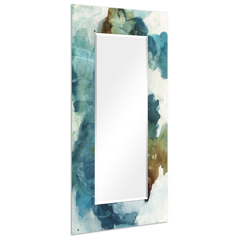 "Blue Sky" Abstract Rectangular Beveled Wall Mirror on Free Floating Tempered Glass - Multi - 72 x 36