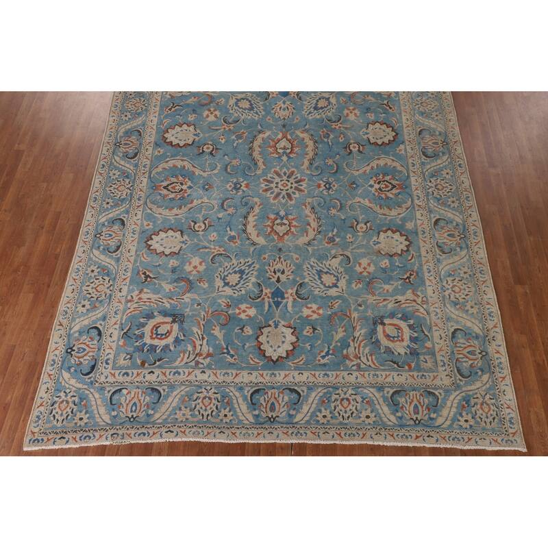 Over Dyed Blue Tabriz Persian Antique Area Rug Handmade Wool Carpet - 9'2"x 12'6"