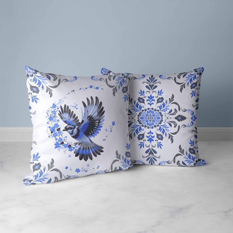 Blaze Bird Faux Suede Reversible Throw Pillow Blue and Gray