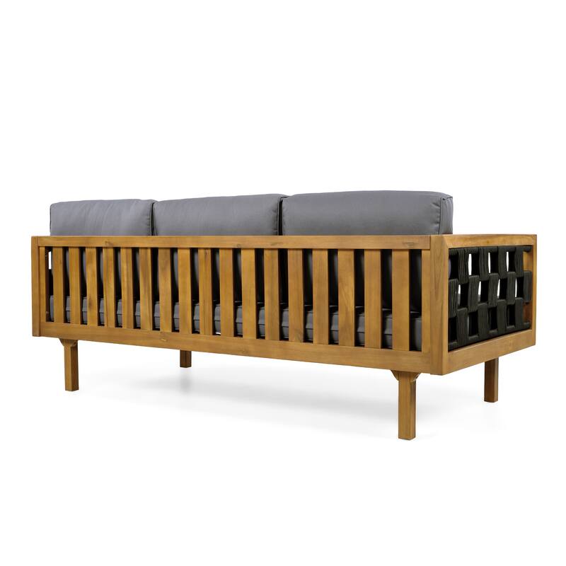 Christopher Knight Home - Claremont Outdoor Acacia Wood Three-Seater Daybed and Round Coffee Table Set