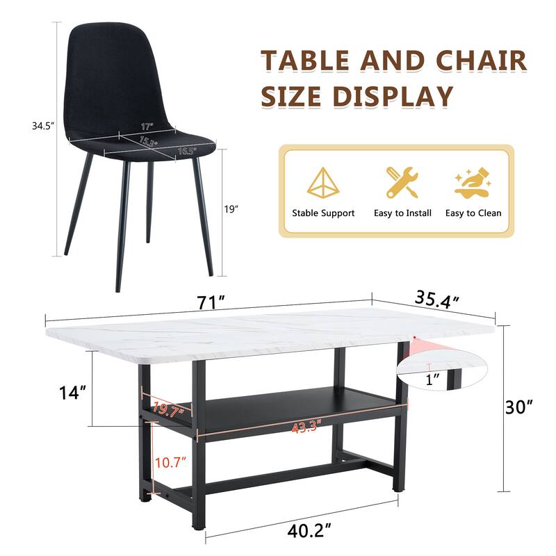 9-Piece Spliced Dining Table Set with Storage, 71x35.4 Inch Table & 8 High-Resilience Fabric Chairs