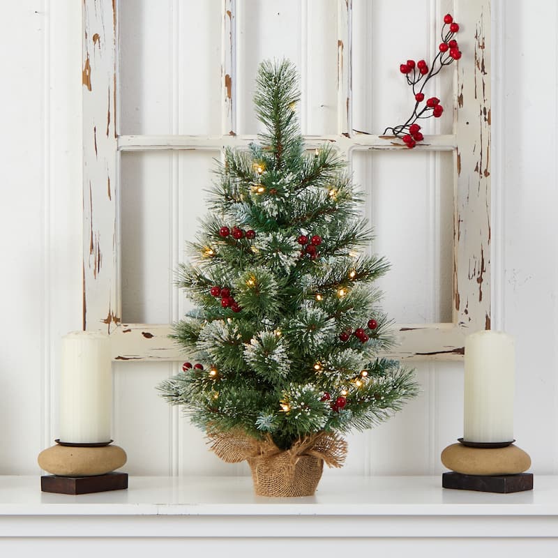 2' Snow Tipped Pine and Berry Christmas Tree with Lights - 24
