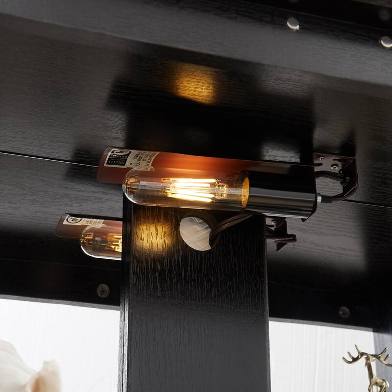 GDFStudio - Traditional Storage Lighted Curio Display Cabinet with Glass Doors and Drawer