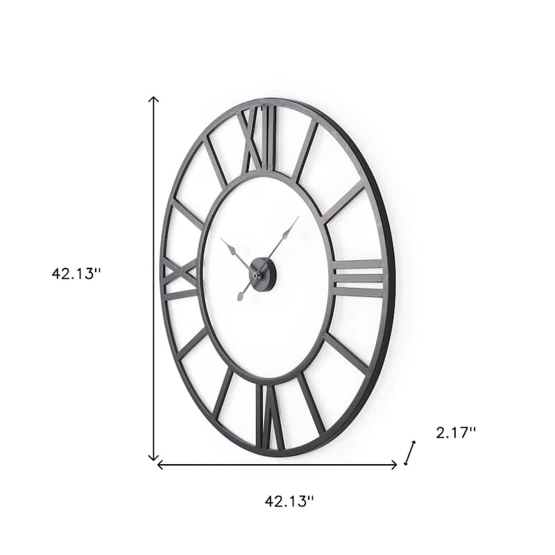 HomeRoots 42" Black Iron Analog Round Wall Clock - 42.13 in. x 42.13 in. x 2.17 in.