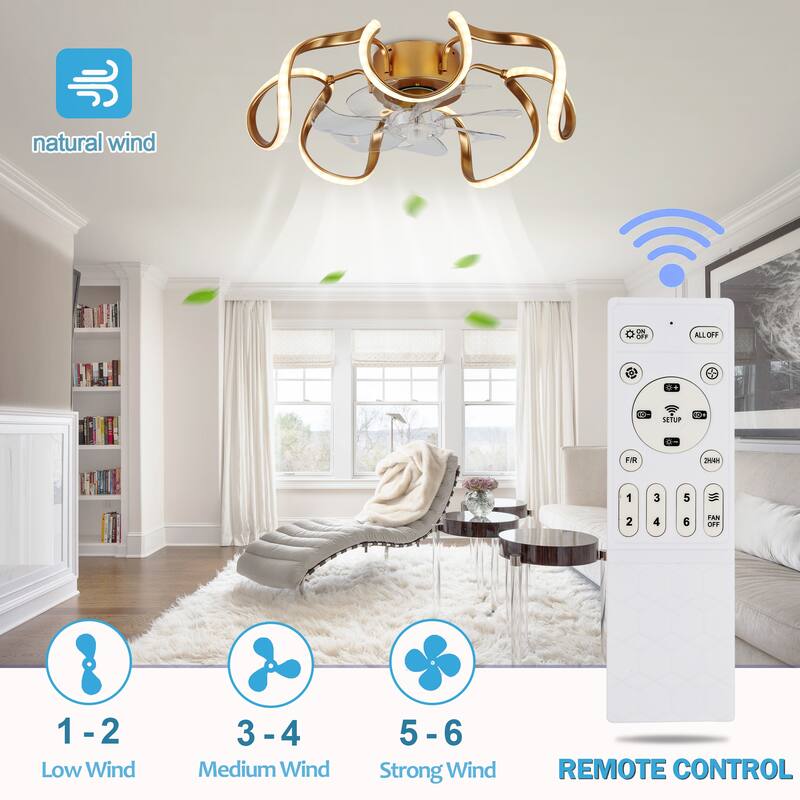 Oaks Aura 20in.Futuristic Modern Flush Mount Ceiling Fan with Light,6-Speed Low Profile Smart APP Control Ceiling Fan w/ Remote