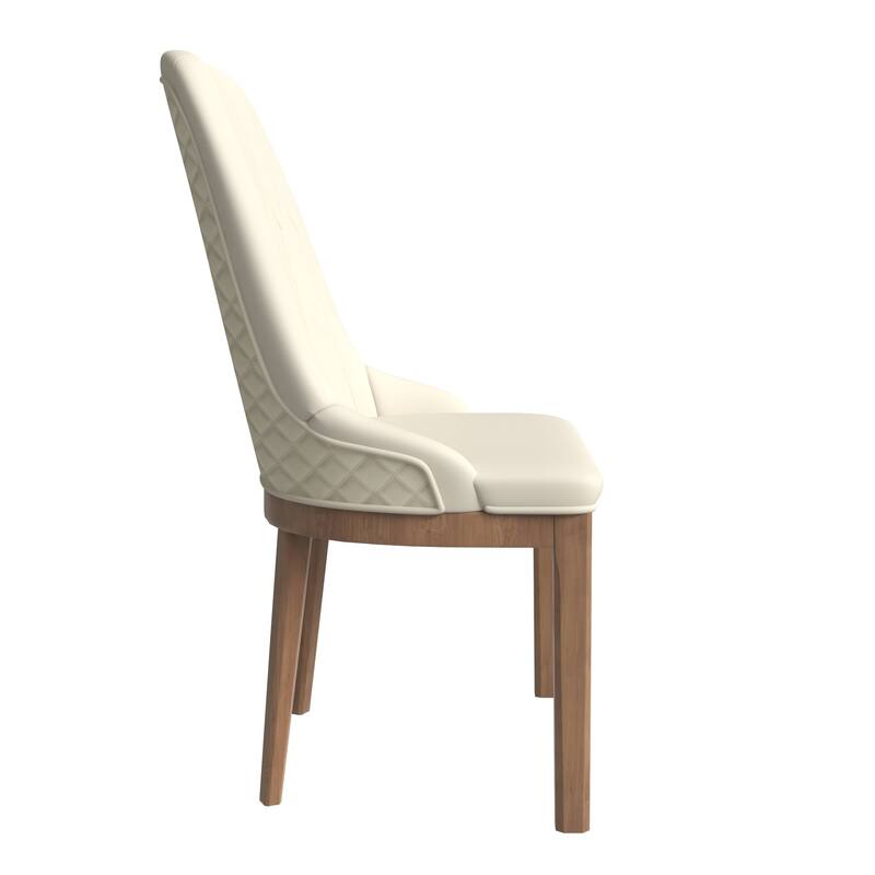 Leather Dining Chair with Rubberwood Legs Set of 2 Side Charis Sleek Diamond Stitching Back
