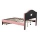 preview thumbnail 11 of 12, Full-Size Upholstered Platform Bed with Seashell Headboard, LED Lights, 2 Storage Drawers and Wood Slat Support, Pink