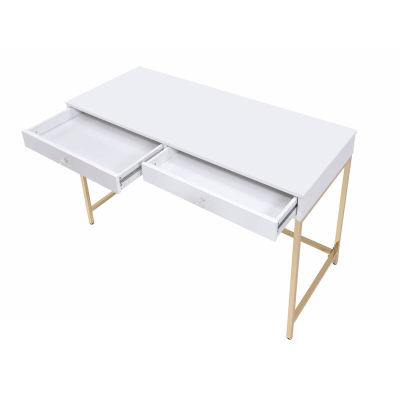 47" White and Gold Computer Desk With Two Drawers