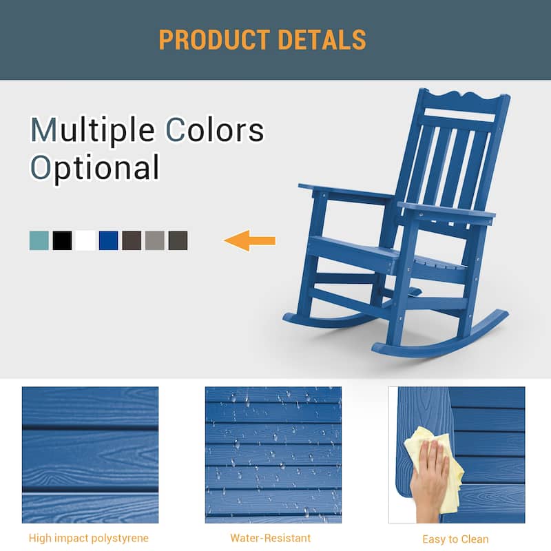 LIVOOSUN Patio Adirondack Chair Outdoor Plastic Rocking Chair Set of 2