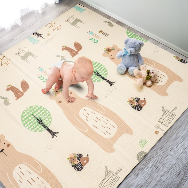 Sorbus Foldable Baby Kids Play Mat, Floor Foam Mats with Travel Bag - Waterproof Foldable - 78" x 70" x 0.4" - 78 x 70 x 0.4” - Brown - Animals