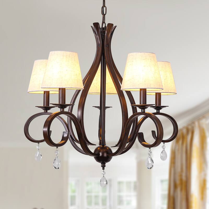 Bella Depot Bella Depot 28" 5-Light Brown Traditional Candle-Style Chandelier Adjustable Pendant Light
