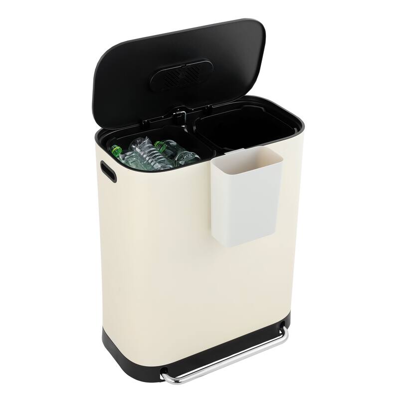 happimess Beni Kitchen Trash/Recycling 16-Gallon Double-Bucket Step-Open Trash Can, Chrome