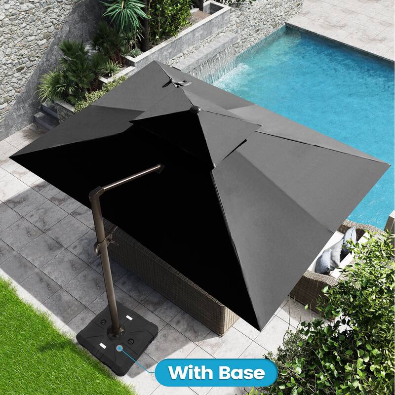 10X12.5 FT Outdoor Patio Dual Top Offset Umbrella 360 degrees Rotation with Weighted Base