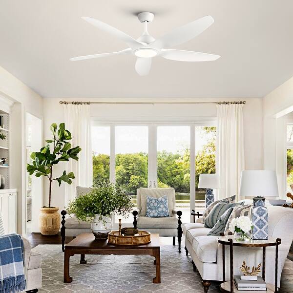 60 in. Integrated LED Indoor&Outdoor Matte White Ceiling Fan with Light Kit and Remote