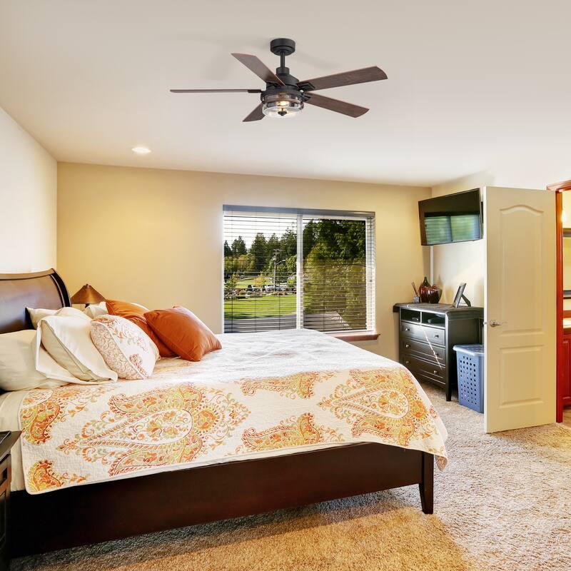52" Reversible 5-Blade Glass Shade Ceiling Fan with Light and Remote