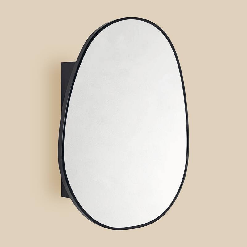TEHOME Black Surface-Mount Bathroom Medicine Cabinet – Mirror, Irregular Glass, Adjustable Shelves, Fully Assembled - 24" x 28"