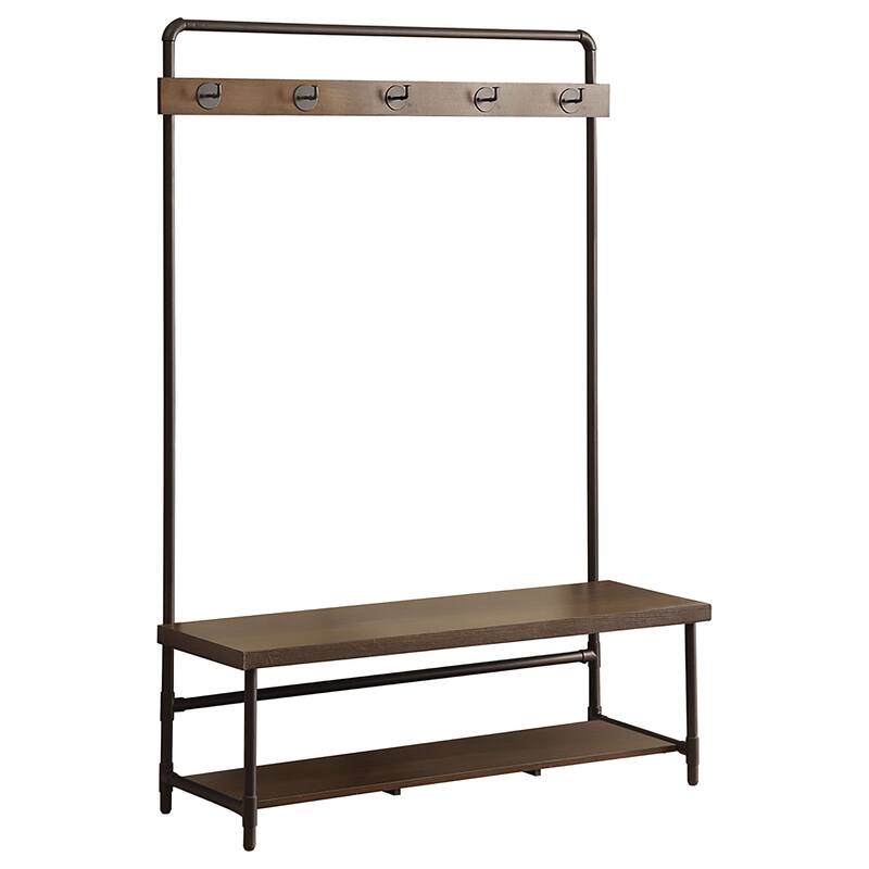 Alise 5-Hook Coat Rack Hall Tree with Shoe Bench Chestnut - Chestnut
