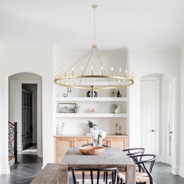 Vyolette 60 in. 30 Light Extra Large Farmhouse Round Wagon Wheel Chandelier Classic Dining Room Living Room Chandelier On Sale Bed Bath Beyond 40331360