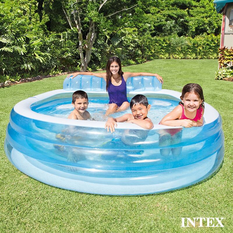 Intex Swim Center Round Inflatable Above Ground Family Lounge Outdoor Pool, Blue - 16.09