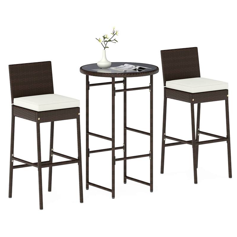 Costway 3 Piece Outdoor Bar Set Patio Rattan Bar Height Table & Chairs - See Details