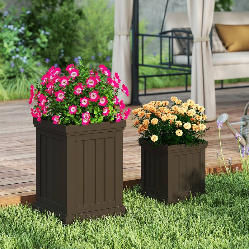Gymax 19'' Square Plastic Planters Set of 2 w/ Drainage Holes &