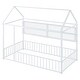 preview thumbnail 51 of 70, Metal House Bed with Metal Grid and Storage Shelves, Twin/Full Size Floor Montessori Bed with Roof Frame and Fence Guardrails