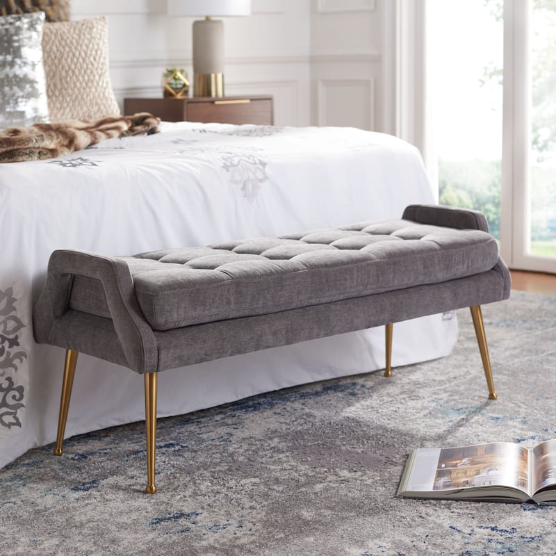 SAFAVIEH Stelija Bench - 48" W x 18" D x 20" H - 48Wx18Dx20H - Charcoal/Gold