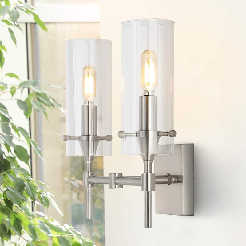Jayce Bohemian Farmhouse Iron/Glass LED Vanity by JONATHAN Y - 2 Light - Chrome