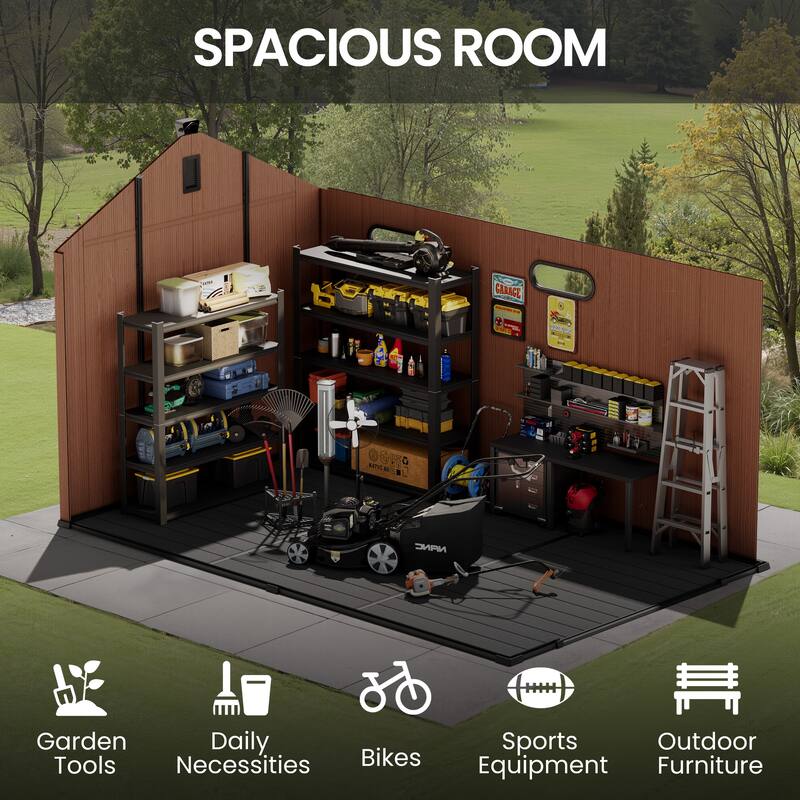 8' x 8' / 8' x 10'/ 8' x 12' Outdoor Storage Shed with Lockable Double Doors for Garden, Backyard, Patio